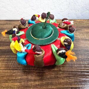 Vintage Colorful Fabric Pin Cushion or Trinket Box 12 Unique Doll Figures